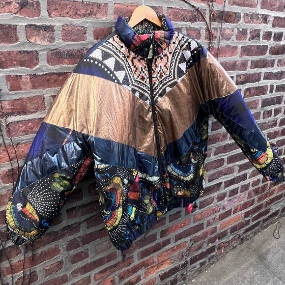 NEW Size Medium Farm Rio Borogodo Black Reversible Metallic Puffer Jacket - Picture 6 of 12